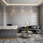 Gray textured wall tile with a wavy pattern, adding depth and elegance to interior spaces.