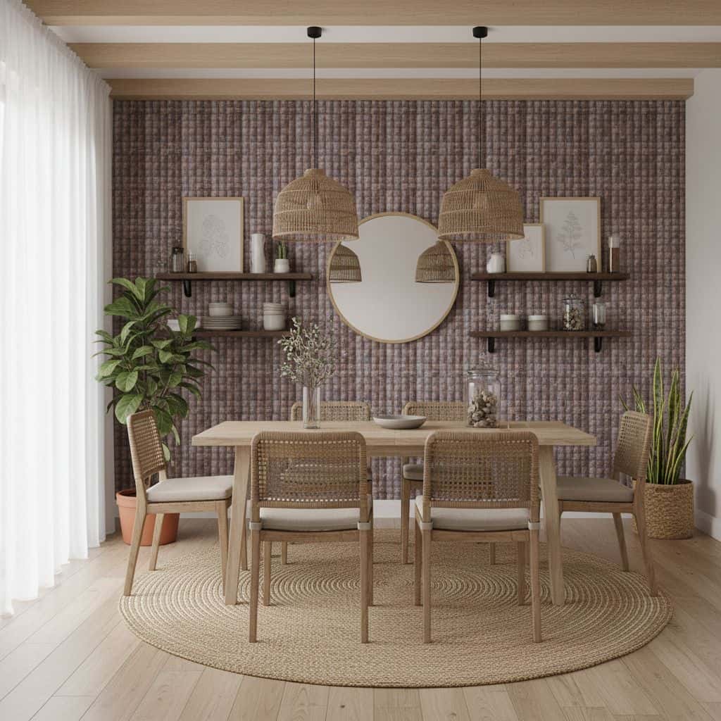Boho style wall tile with earthy tones and textured surface.