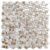Shell mosaic tile with a mix of white, beige, and light brown hues, featuring a textured, glossy surface.