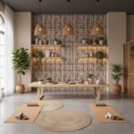 Beige textured wall tile with a soft, woven appearance, perfect for creating a calming atmosphere in a yoga or meditation spa.