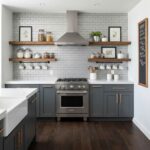 White subway tiles with a smooth, glossy finish and gray grout lines, creating a clean and modern look.