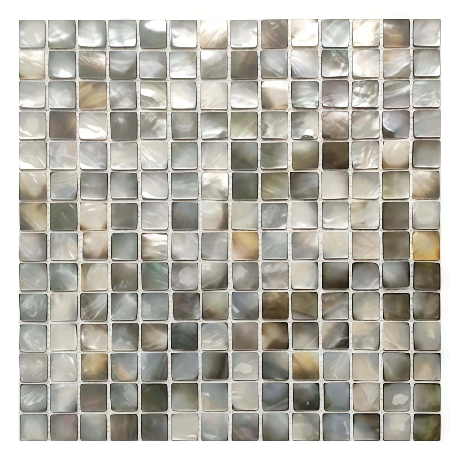Gray and white marble mosaic tile with a polished, smooth texture.