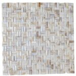 Bright white mother of pearl mosaic tile with a glossy, textured surface, ideal for elegant wall or backsplash accents.