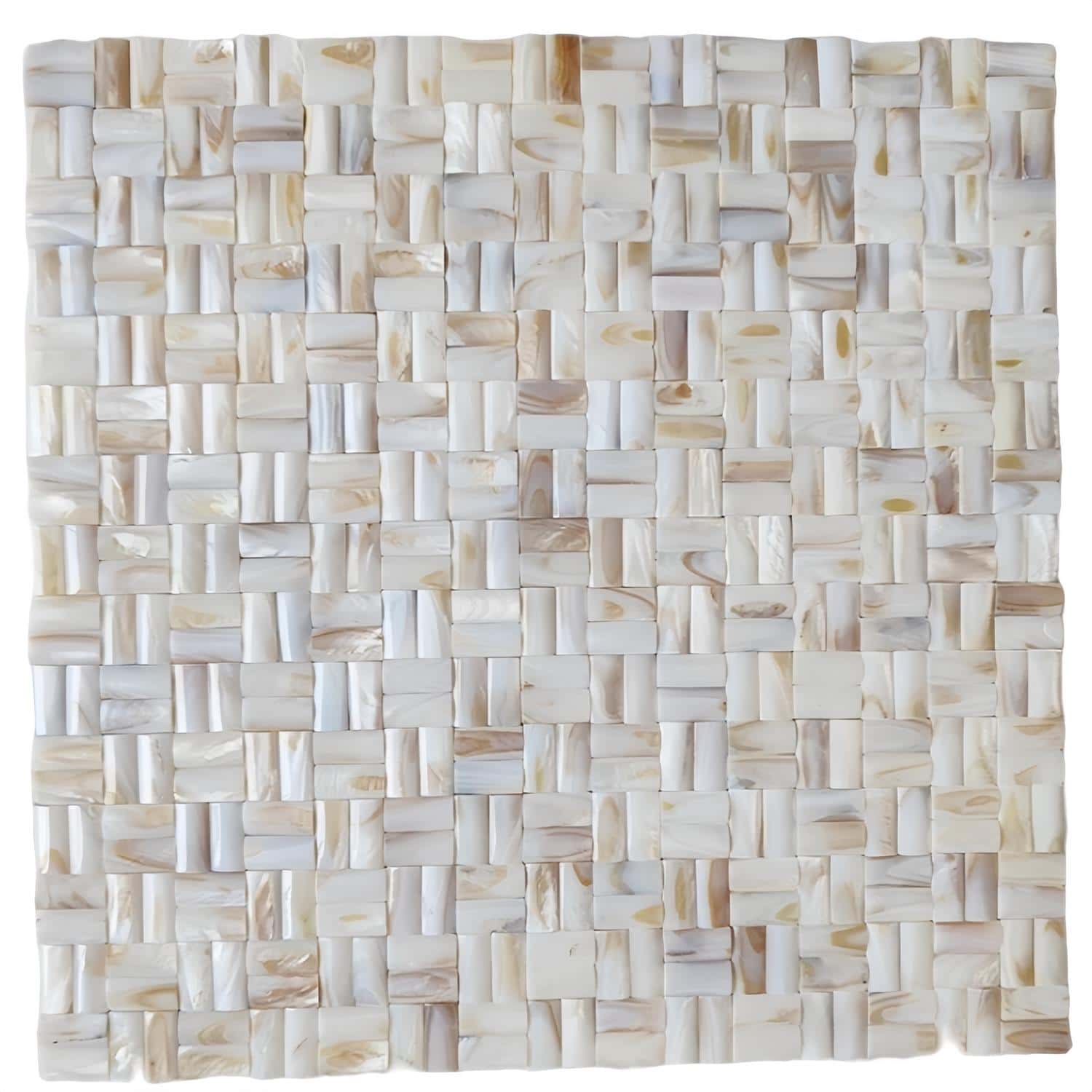 Bright white mother of pearl mosaic tile with a glossy, textured surface, ideal for elegant wall or backsplash accents.