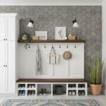 Hexagon patterned wall tiles in gray with a matte finish, creating a modern and textured look.