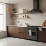 Neutral beige textured wall tile with a subtle pattern, perfect for contemporary kitchen decor. Adds warmth and elegance to t.