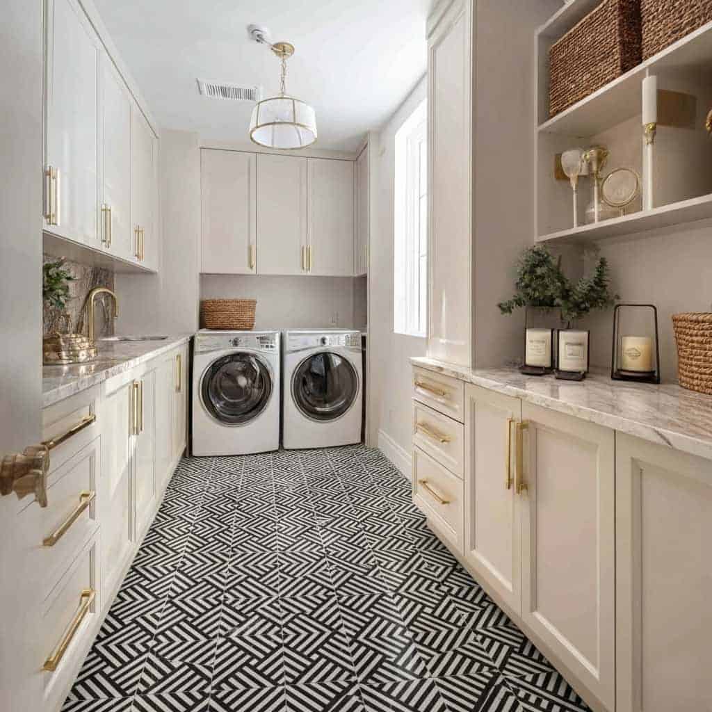 Black and white geometric patterned tile with matte finish.