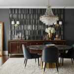 Elegant black geometric patterned tile wall with a matte finish.