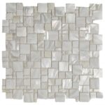 Shimmering white mother of pearl mosaic tile with a smooth, glossy texture. Perfect for elegant backsplashes and luxurious wa.