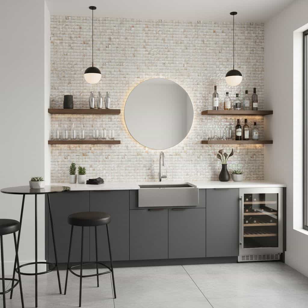 Describe tile color, texture, and.