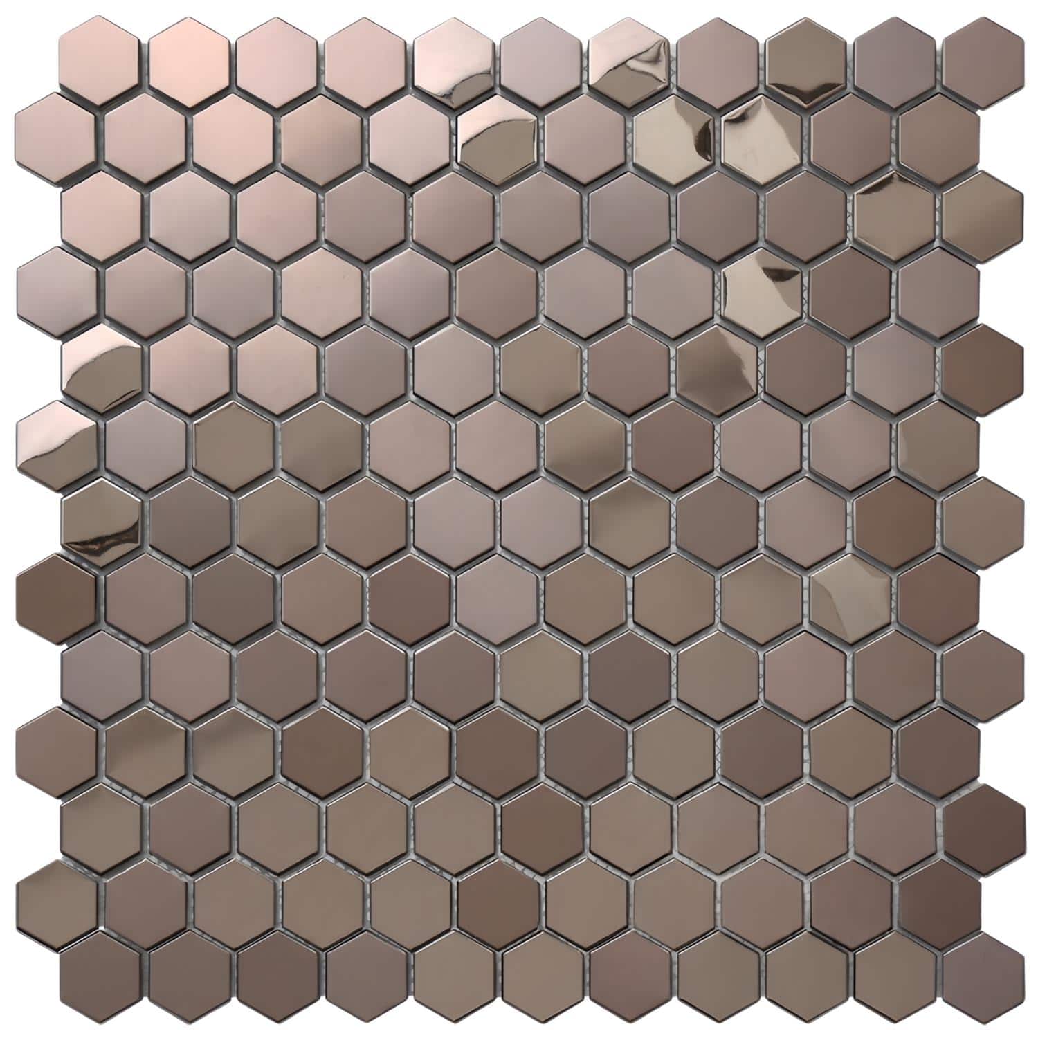 Hexagon tile with a mix of brown and beige shades, smooth matte finish, and subtle color variations. Perfect for modern and s.