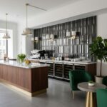 Black and gray geometric tile backsplash with a matte finish in a contemporary kitchen setting.