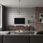 Gray textured wall tile with a subtle pattern and matte finish.