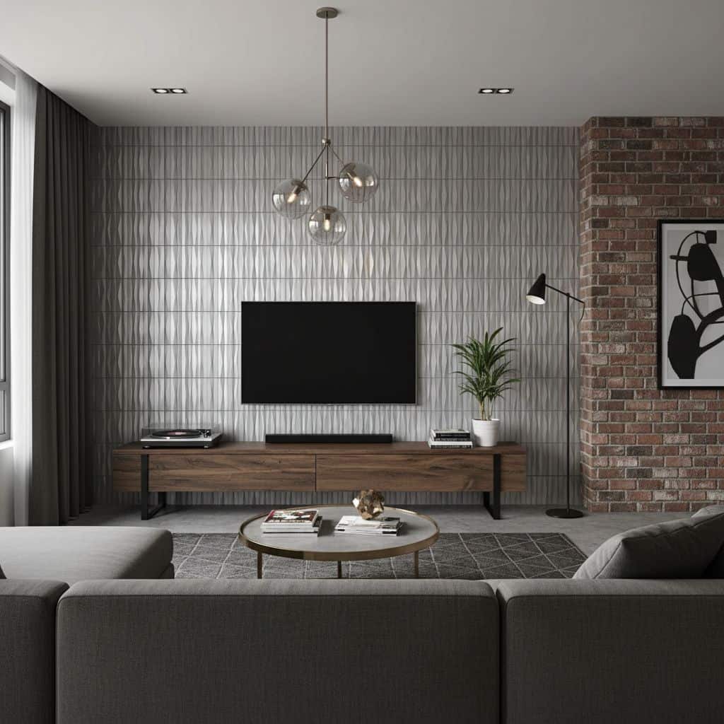 Gray textured wall tile with a subtle pattern and matte finish.