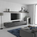 Gray textured tile wall with a sleek, contemporary look in a living room setting.