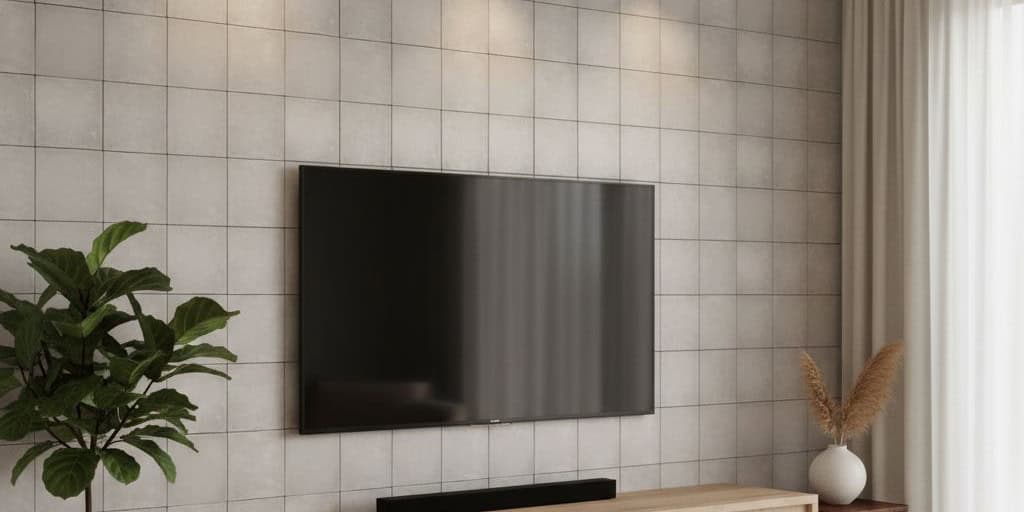 Beige ceramic tiles with smooth texture and subtle grout lines, creating a clean, contemporary look.