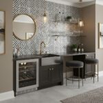 A sleek, checkered black and white tile backsplash with a matte finish, complementing a contemporary kitchen setup.