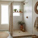 Light gray hexagon mosaic tiles with a textured surface for shower walls.
