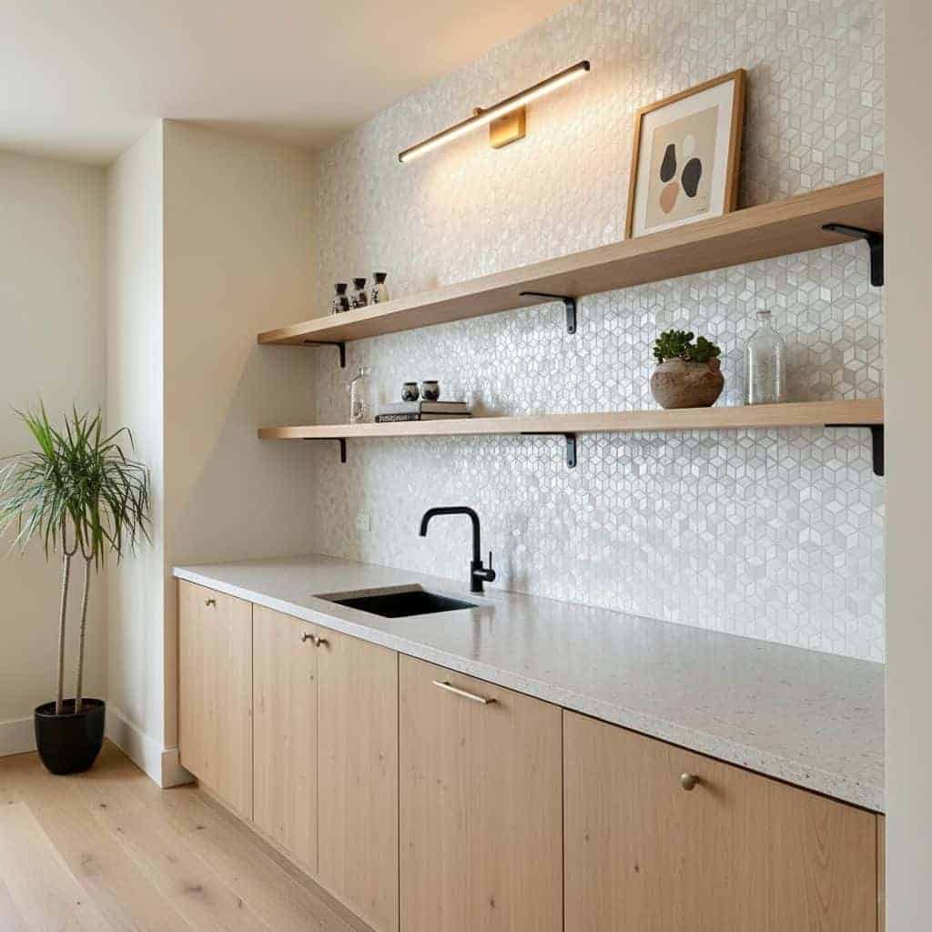 Light gray hexagon tiles with a matte finish, textured surface, and subtle geometric design.