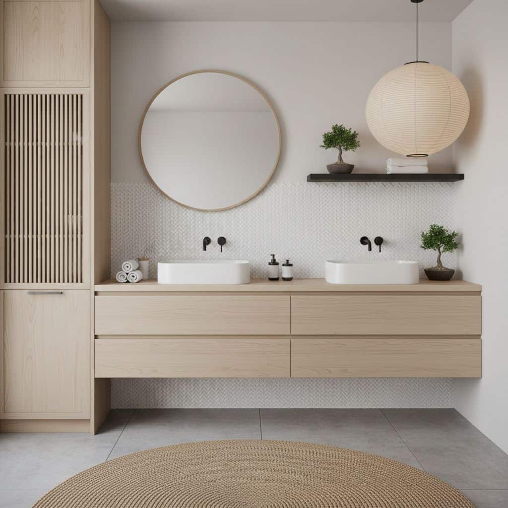 Beige wood tile with smooth texture and natural color.