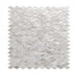 White marble tiles with a glossy finish and natural veining, arranged in a brick pattern for a sleek, elegant look.