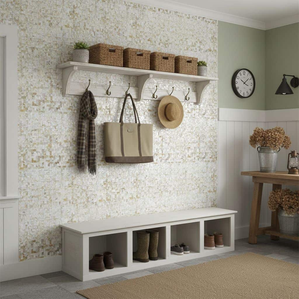 Neutral beige textured wall panel with a subtle pattern, suitable for home decor and accent walls.