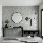 Grey hexagon mosaic wall tile with textured surface, modern and stylish for contemporary interiors.