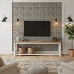 Gray stone tile wall with textured surface, perfect for contemporary living room decor.