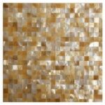 Beige and pearl-colored mosaic tile with a glossy, textured surface. Perfect for elegant wall or floor accents in home decor.
