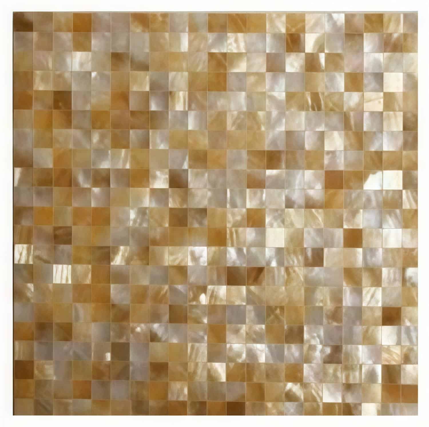 Beige and pearl-colored mosaic tile with a glossy, textured surface. Perfect for elegant wall or floor accents in home decor.