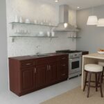 Bright white mosaic tile backsplash with smooth texture and glossy finish.