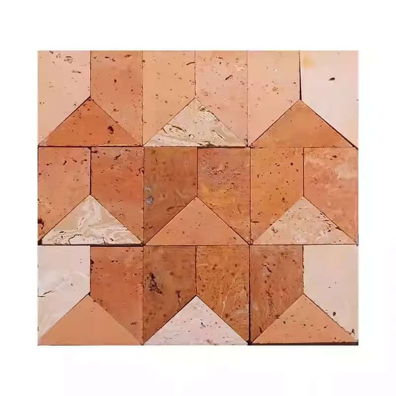 Warm terracotta-colored textured tiles with geometric pattern.