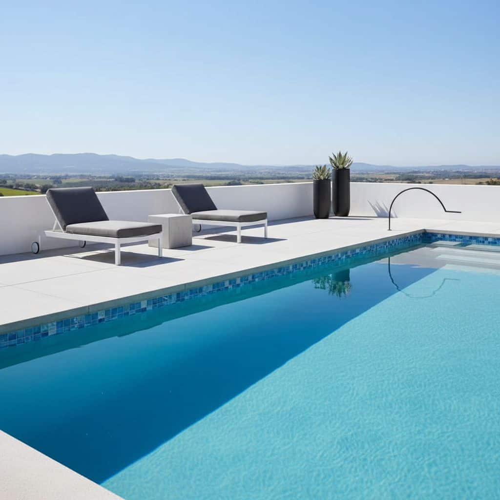 Bright blue mosaic tile with smooth texture, perfect for pool surrounds.