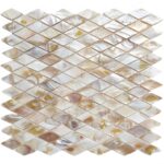 Shimmering mother of pearl tile with iridescent finish and smooth texture.