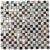 Colorful mosaic tile with a mix of black, white, and brown hues, featuring a glossy, textured surface.