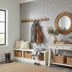 Black and white patterned ceramic wall tile with a textured surface.