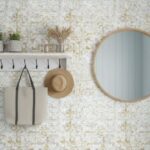 Neutral-toned linen textured tile with subtle pattern and matte finish.
