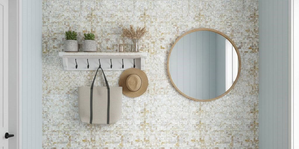 Neutral-toned linen textured tile with subtle pattern and matte finish.
