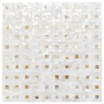 Elegant white marble mosaic tile with a glossy finish and intricate pattern.