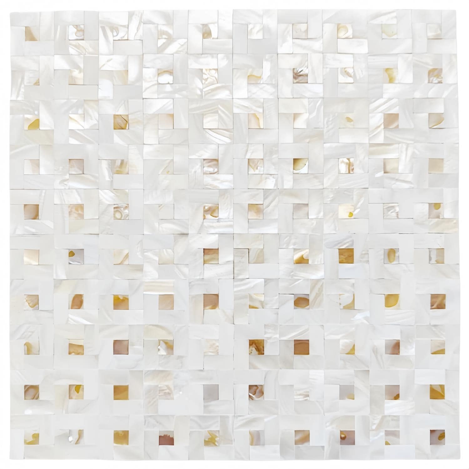 Elegant white marble mosaic tile with a glossy finish and intricate pattern.