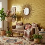 Bright yellow brick wall with textured surface and warm tones.