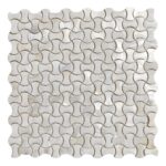 White and gold mosaic tile with a curved, wave-like pattern.