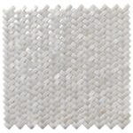White marble woven tile with smooth, glossy texture and intricate pattern.
