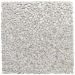 Cream mosaic tile with small irregular pieces, smooth texture, ideal for modern bathroom decor.