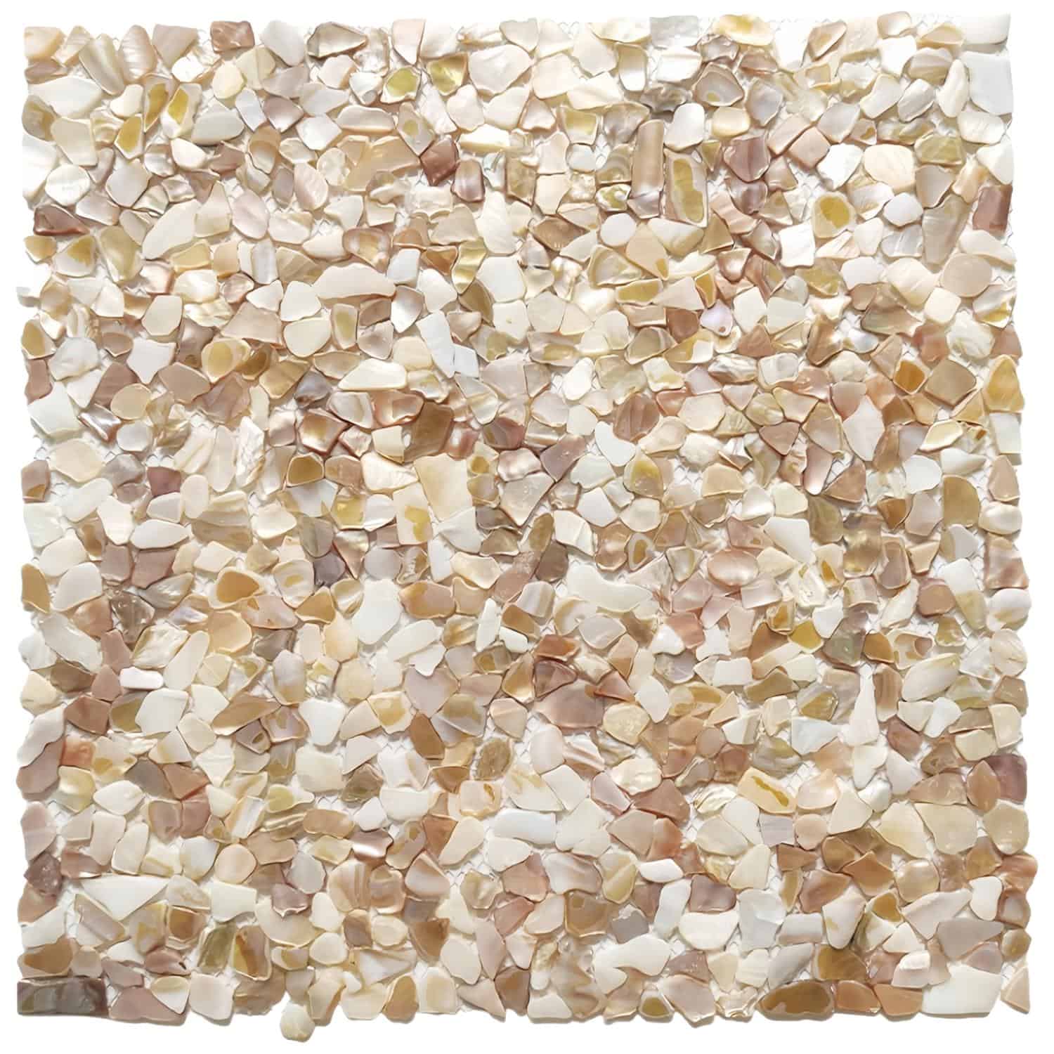 Cream and beige mosaic tile with a glossy, textured surface.
