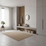 Light gray ceramic tiles with smooth texture and matte finish.