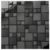 Black ceramic tile mosaic with smooth, glossy finish and varied sizes, ideal for contemporary wall or floor accents.