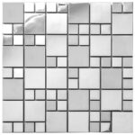 Silver and gray mosaic tiles with matte and glossy finishes, arranged in a geometric pattern.