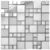 Silver and gray mosaic tiles with matte and glossy finishes, arranged in a geometric pattern.