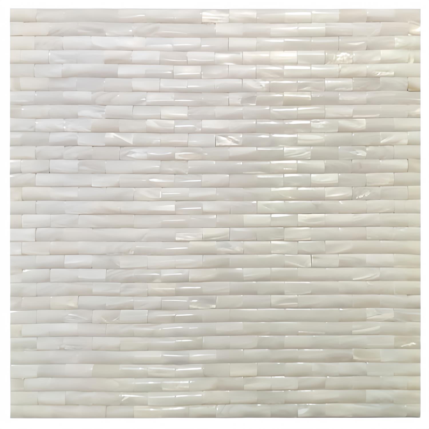 White ceramic tile mosaic with a glossy finish and rectangular shape.